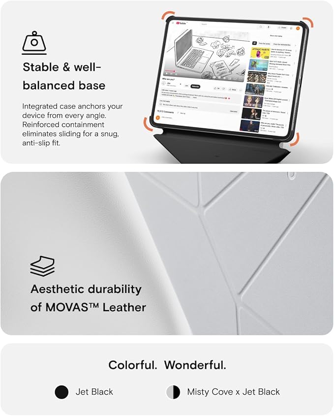 MOFT Dynamic Folio Case for iPad Air 13"(M4 2026/M3 2025/M2 2024)-[Reinforced Corner Protection] Stable Slim Magnetic Stand with 20+ Viewing Angles, Premium MOVAS Leather, Misty Cove x Jet Black
