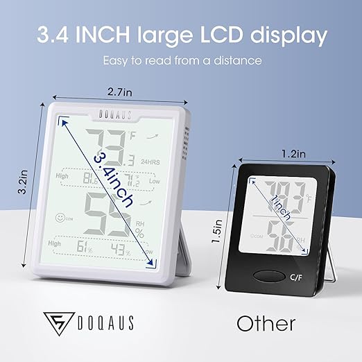 DOQAUS Digital Hygrometer Room Thermometer Indoor, Humidity Meter with Large LCD Display, Temperature Humidity Monitor with Max Min Records, White