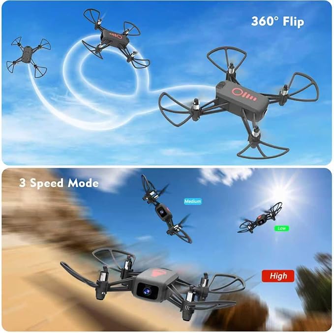 Drone with Camera for Kids 8-12 and Adults 1080P HD Mini FPV Drones with Headless Mode, 360°Flip, One-Key Take Off/Landing, Altitude Hold, Gestures Selfie, Gravity Control, 3 Speed Mode, Drone Gift Toys for Boys, Girls, Beginner Grey