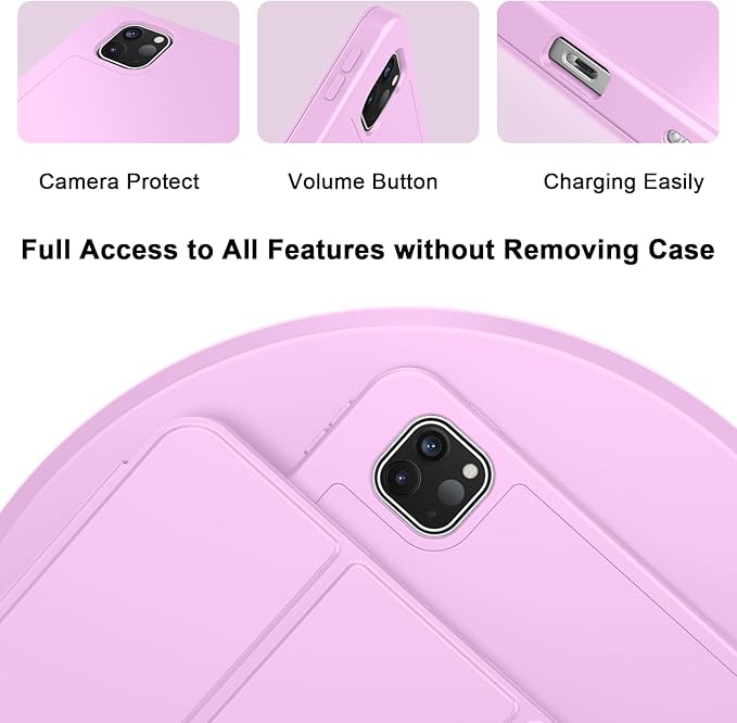 ZryXal New iPad Pro 13 Inch Case (M5) 2025 / (M4) 2024 with Pencil Holder, Smart iPad Case [Support Pencil Pro and Pencil (USB-C)], Support Touch ID and Auto Wake/Sleep (Pastel Violet)