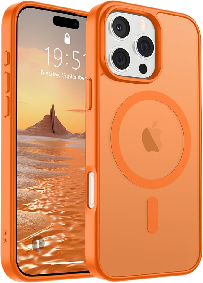 SUPFINE Magnetic for iPhone 16 Pro Max Case (Compatible with MagSafe) (Military Grade Drop Protection) Translucent Matte Shockproof Phone Cover,Starry Orange