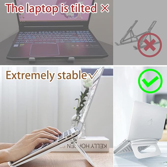 Laptop Stand for Desk Stable Foldable Adjustable Multi-Angle Computer Desktop Holder Ventilated Lapdesks Riser for Mackbook, Lenovo, Dell, iPad, HP - Within 17' (White)
