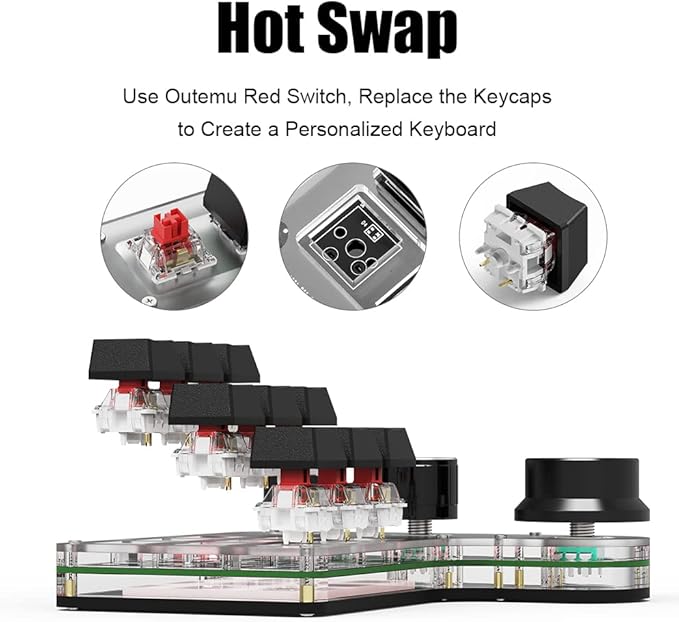 One-Handed Macro Mechanical Keyboard, 4 Keys Gaming Keyboard Fully Programmable for Knobs and Keys, OSU Keypad Hotswap Keypad with RGB for Game Editing PS