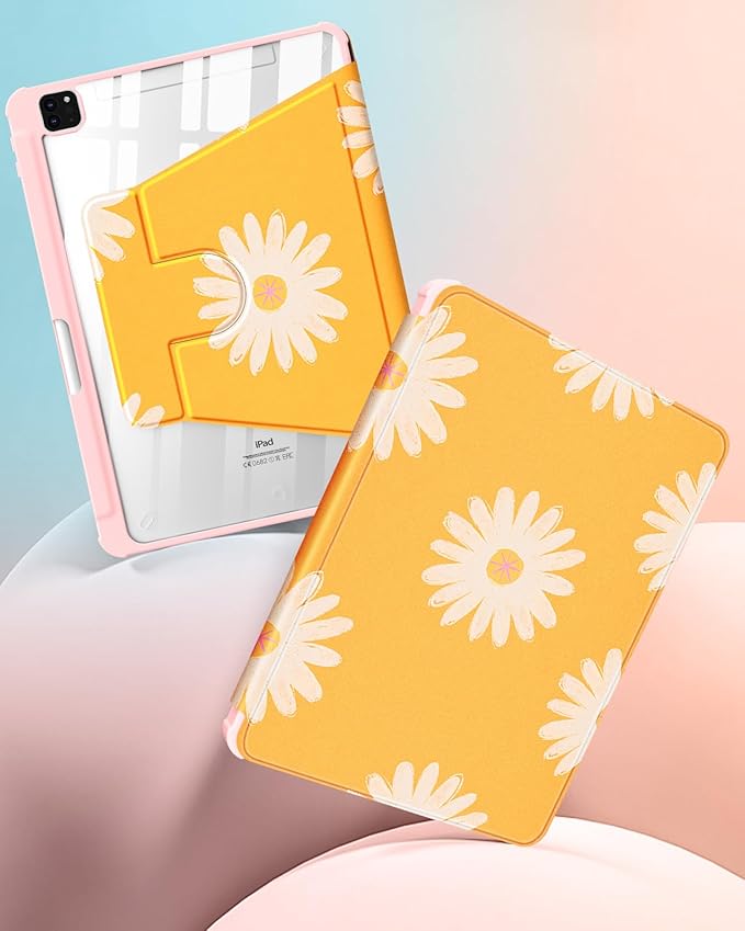 Uppuppy for iPad Air 11 inch Case, Air 5th/4th Generation 10.9, Pro 11'' Case Women Girls for Apple Pencil Holder Girly Cute Yellow Flower Rotating Folio Cover for iPad Air 5/4 (2022/2020)/Pro 11"