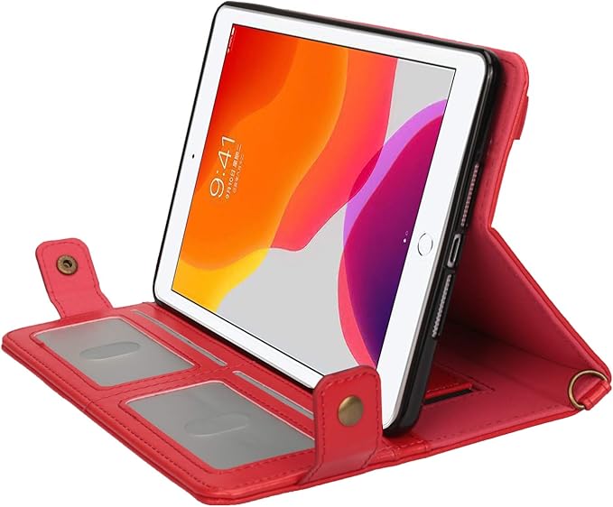Handbag Case for iPad Mini 7.9" Series, iPad Mini 4/Mini 5 Case, Techcircle Lightweight Folio Stand Crossbody Wallet Case with Pencil Holder, Hand Strap & Shoulder Strap Soft Protective Cover, Red