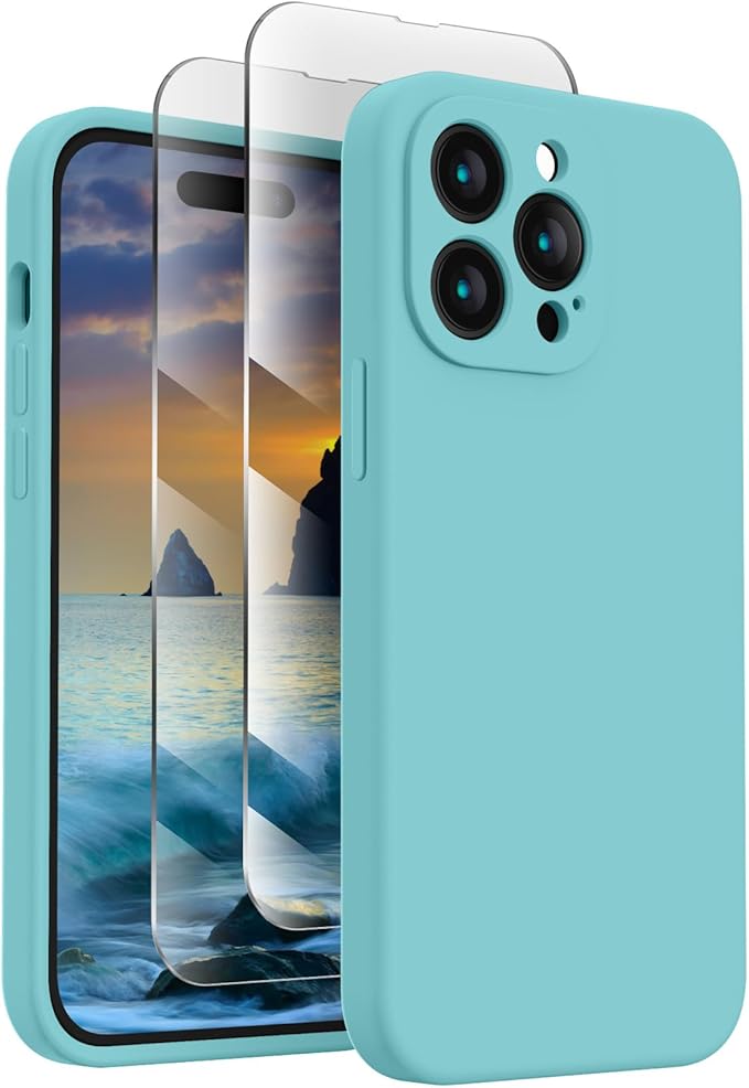 FireNova Designed for iPhone 14 Pro Case, Silicone Upgraded [Camera Protection] Phone Case, Soft Anti-Scratch Microfiber Lining Inside, 6.1 inch, Sea Blue