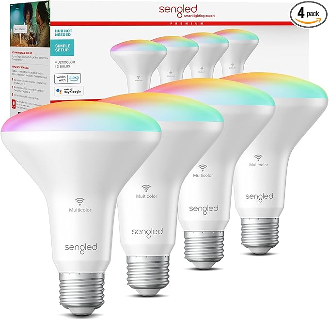 Sengled Smart Bulbs, BR30 Smart WiFi Flood Light Bulb That Work with Alexa Google, E26 Base, CRI>90, 650LM (65W Equivalent), Dimmable Color Light Bulbs, 2.4GHz WiFi Only, No Hub Required, 4 Pack