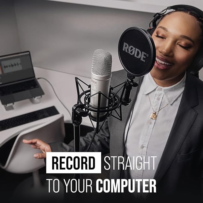RØDE NT1 5th Gen Large-Diaphragm Studio Condenser Microphone - XLR & USB Outputs - Shock Mount & Pop Filter Included - Music Production, Vocal Recording, Podcasting - Black - Professional Audio