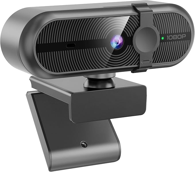 1080P Webcam for PC, Webcam with Mic, Auto Light Correction, 90° Wide Angle, Built-in Privacy Cover, Supports YouTube, Zoom, Teams, Meet, Skype, Perfect for Solo Meeting, Live Streaming