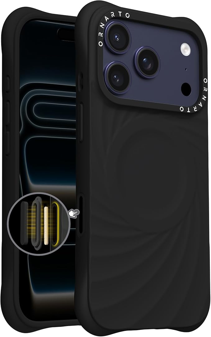 ORNARTO Vortuxe for iPhone 17 Pro Case 6.3" | 2X MIL-STD Protection | Camera Control Button | Compatible with MagSafe | Sleek Aesthetic Liquid Silicone Phone Cover | Black