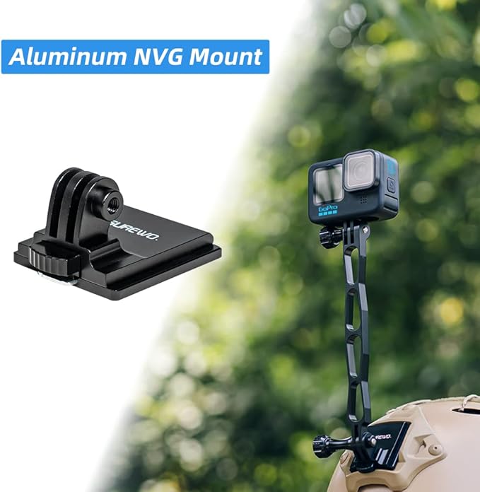 Aluminum NVG Helmet Mount Compatible with Go pro Hero 13 Black,GoPro Hero 12/11/10/9/8/7/(2018)/6/5 Black,DJI Osmo Action 5 pro/4/3/2 and Most Action Cameras(NVG+Extension Arm Set)