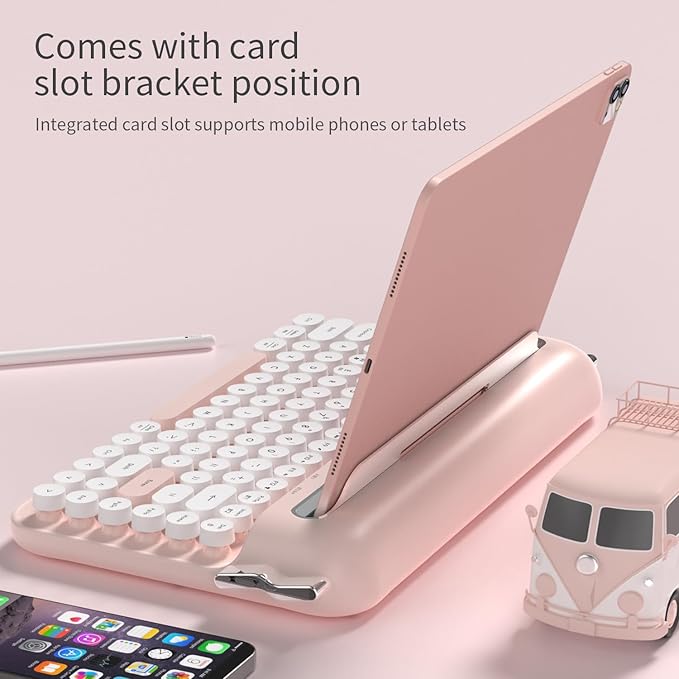 Ajazz AF84 Wireless Membrane Silent Typewriter Keyboard, Bluetooth/2.4G Dual-Mode Connection, Cute Retro Aesthetic Design with Integrated Stand for Tablet, Phone, PC and Win/Mac/Android Gray