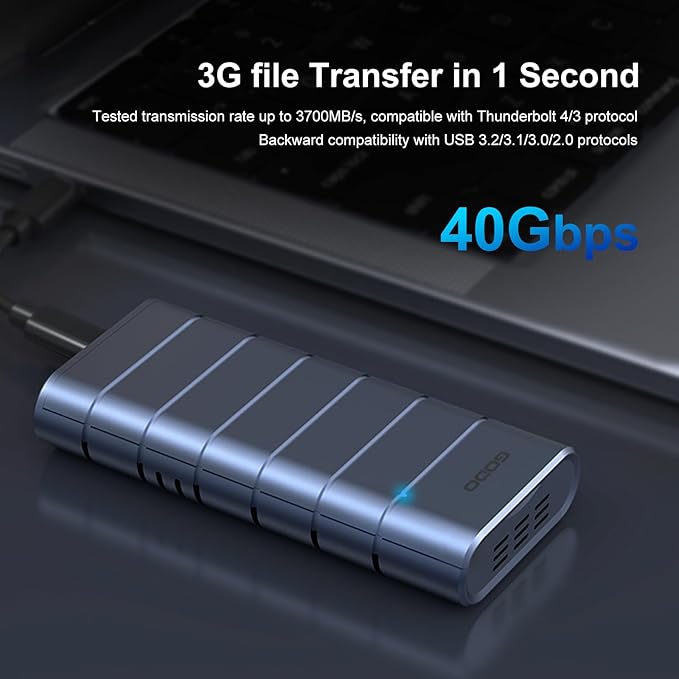 GODO 40Gbps M.2 NVMe SSD Enclosure ,Aluminum Type C USB4.0 Hard Drive Enclosure, Tool Free Installation, Support SSD Size 2230/2280 B+M /M-Key Compatible with Thunderbolt 4/3/USB4/3.2/3.1/3.0/2.0