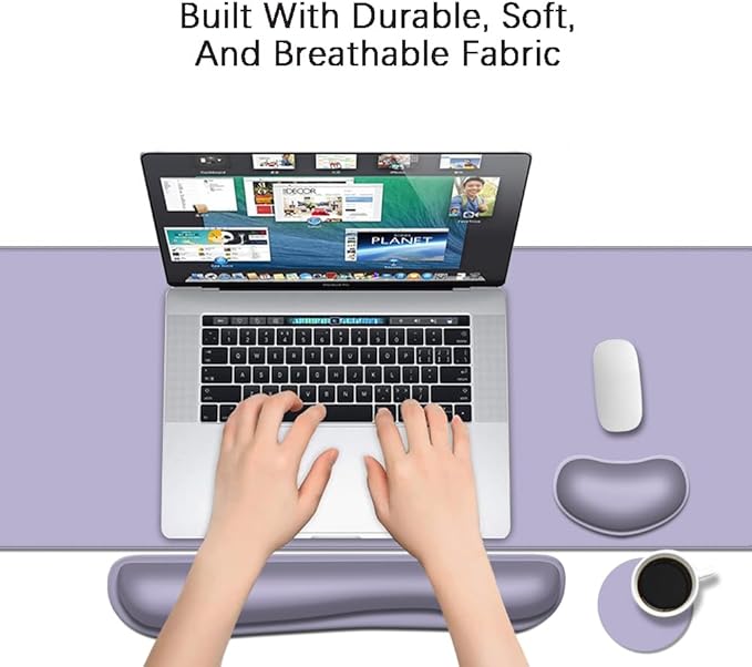 Desk Mat, Large Gaming Mouse Pad with Wrist Rest, 4 in1 XXL Mouse pad+Keyboard Wrist Rest+Mouse Pad Wrist Support+Cup Coaster Set, Ergonomic Desk Pad for Home Office, Purple