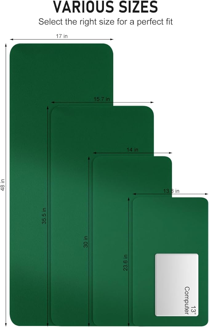 Desk Pad, 48" x 17" PU Leather Non-Slip Desk Mat Large Mouse Pad for Desktop, Waterproof Laptop Computer Writing Mat for Office, Home, Work, Gaming, Dark Green