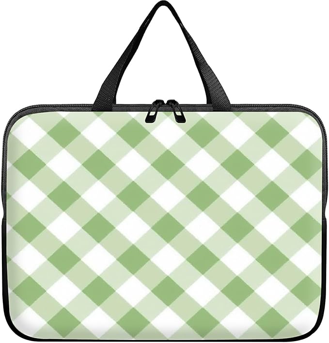 Universal Laptop Sleeve Tablet Case 12 inch, Green and White Checkered Slim Carrying Handbag Travel Laptop Bag for Surface Pro 9 8 7/Laptop Go 2 3, MacBook Air 11/12