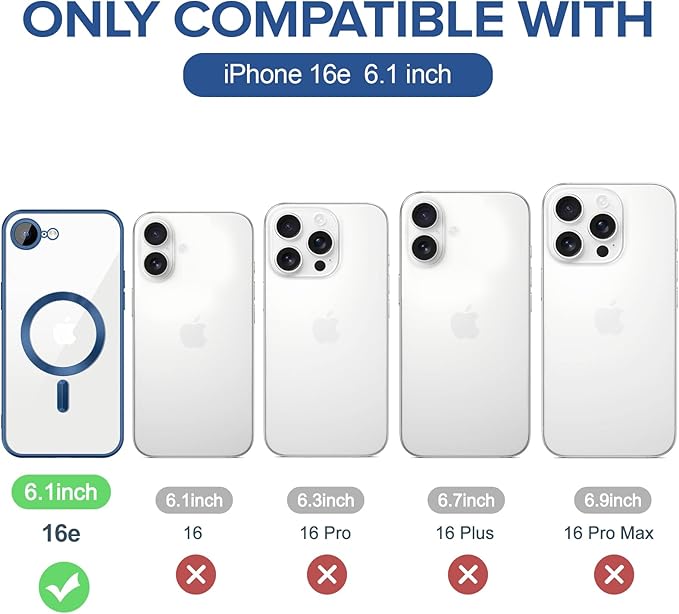Hython Magnetic Clear for iPhone 16e Case with Camera Lens Protector [Compatible with MagSafe] Luxury Plating Edge Slim Soft TPU Cover Protective Phone Case for iPhone 16e 6.1", Matte Deep Blue