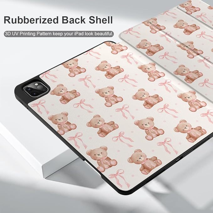 DONGKE Case for 2022/2021/2020/2018 iPad Pro 11 inch Gen 4/3/2/1 - Slim Protective Case - Built in Pencil Holder Support Charging - Trifold Stand & Sleep/Wake Cover- Bear