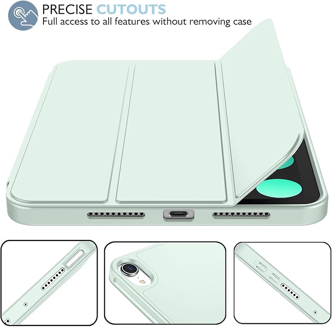iMieet iPad mini 7 Case 2024 (A17 Pro), iPad mini 6 Case (8.3-Inch,2021 Model), iPad mini 7th/6th Generation Case with Pencil Holder, Trifold Stand Smart Case with Soft TPU Back,Pale Green
