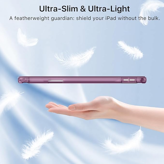 MoKo for iPad Air 11 inch Case (M4/M3/M2) 2026/2025/2024, iPad Air 5th/4th Gen 10.9 inch Case 2022/2020 with Pencil Holder, Slim Light Trifold Cover with Hard PC Translucent Back Shell, Dark Purple