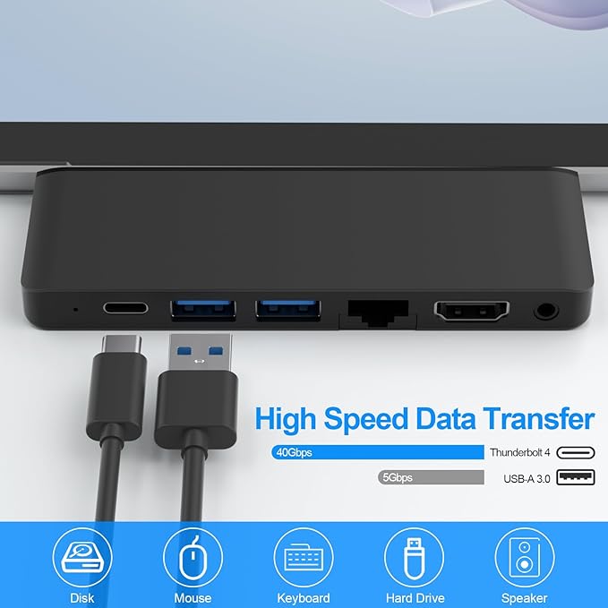 Surface Pro 9/Pro 11 Hub Docking Station with 4K HDMI, Thunerbolt 4(8K Video+40Gbps+100W Power), 100M Ethernet, USB3.0, SD TF Card Slot, 3.5mm Audio, Triple Display for Surface Pro 9/Pro X Accessories