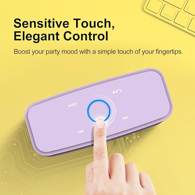 DOSS SoundBox Touch Wireless Bluetooth Speaker-12W HD Sound with Rich Bass, IPX5 Waterproof, 20H Playtime, Handsfree, for Gatherings, Home, Office, Outdoor, Travel-Purple