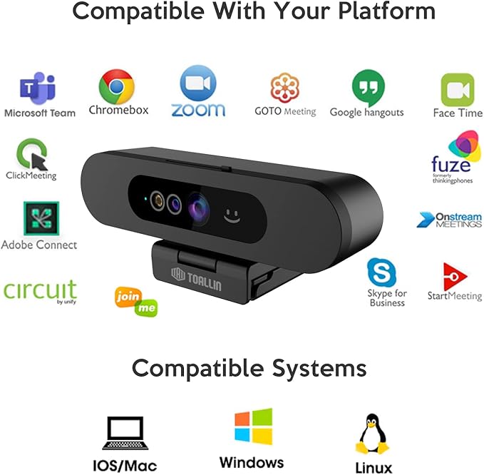 TOALLIN 1080P Webcam for Windows Hello Face Login, IR Facial Recognition, Windows Hello Compatible Webcam with Microphone, Computer Camera, Wide Angle View USB Web Camera with Privacy Cover