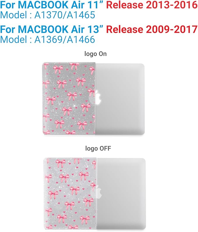 IBENZER Compatible with Old Version MacBook Air 13 Inch Case (2010-2017 Release). Models: A1466 / A1369, Plastic Hard Shell Case with Keyboard Cover for Mac Air 13, Bow, A13BOW+1