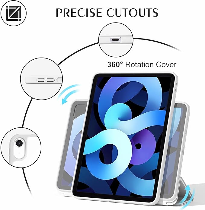 ZENLU iPad Air 10.9/11 inch Case with Removable Magnetic Folio Cover, Premium PU Leather, Multiple Angles Stand, Pencil Slot Charging Support, Full Protective Case for iPad Air 7 6 5 4 Gen (White)