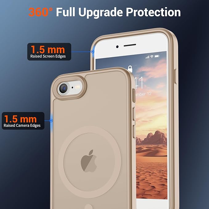 SUPFINE Magnetic for iPhone SE Case 2022 (3rd)/2020 (2nd), iPhone 8 Case (Compatible with MagSafe) (Military Grade Drop Protection) Translucent Matte Shockproof Phone Case,Desert Gold