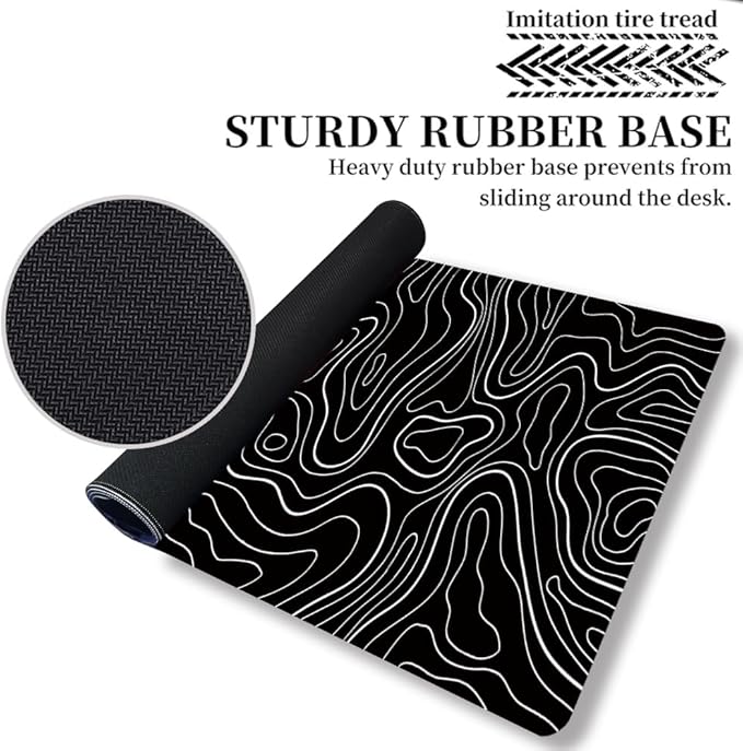 HGWALP Black Topographic Large Gaming Mouse Pad Extended XXL(900 * 400 * 3MM) Mouse Mat Long Desk Pad with Stitched Edges for Keyboard Home Office Gaming Work Big Desk Mat