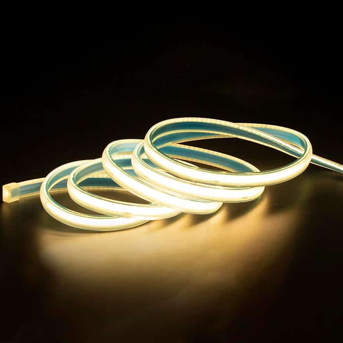 3000K LED Light Strip AC 110V 1M Waterproof Lights 110 Volt Plug-in COB LED Strip Lights 1 Meter Warm White for Outdoor Indoor Kitchen Under Cabinet Lighting (Warm White, 3.28ft)