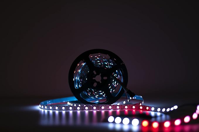 WS2812B LED Strip Individual Addressable Light 60Pixels/m SMD 5050 RGB Pixel Strip DC5V (16.4FT 300LEDS Waterproof IP67, White PCB)