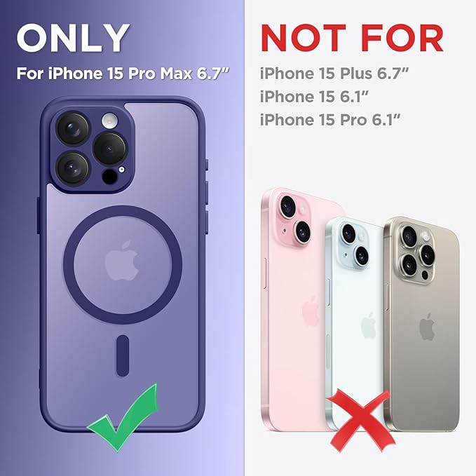 CAPRARO Magnetic for iPhone 15 Pro Max Case, [Compatible with MagSafe] [Full Camera Protection] Shockproof Protective Slim Translucent Matte Phone Case for iPhone 15 Pro Max 6.7'', Purple Eggplant