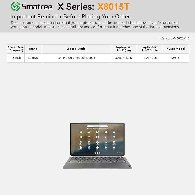Smatree Hard EVA Protective Sleeve Case Compatible for 13.3 inch Lenovo IdeaPad Duet 5 Chromebook Gen 6-Qualcomm Laptop, IdeaPad Duet 5 Chromebook Gen 6 Notebook Bag (X8015T)