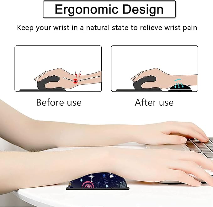 Large Gaming Mouse Pad, 31.5x11.8 in Extended Computer Mouse Mat with Non-Slip PU Base, Ergonomic Memory Foam Keyboard Wrist Rest for Working, Cute Anime Solar System Galaxy Black Office Desk Pad