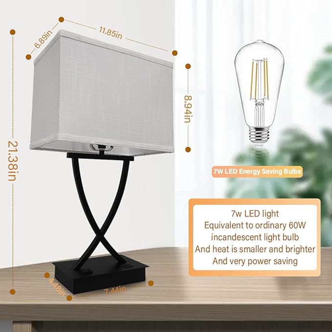 OYedis 3-Way Dimmable Touch Control Medium Table Lamp with Type C/USB Charging Port and 1 AC Outlet White Shade 21.38" Bedside Nightstand Lamp for Bedroom Living Room Office and Hotel Bulb Included