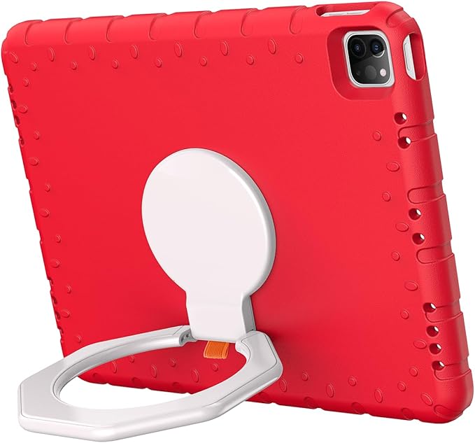 for iPad Pro 12.9 Case 6th/5th/4th/3rd Generation with 360° Rotating Stand & Pencil Holder, Heavy Duty Cute Cover for iPad Pro 12.9 inch 2022/2021/2020/2018, Red