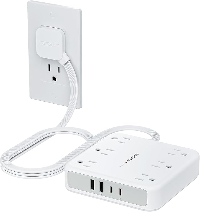 TESSAN 5Ft Grey Extension Cord with Multiple Outlets, Surge Protector Power Strip with 6 Outlets and 4 USB Ports (2 USB C), 2100 Joules Protection, Flat Plug, Outlet Extender for Home, Office, Dorm