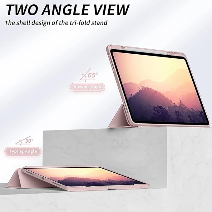 Case for iPad Pro 12.9-inch 2022/2021(6th/5th Gen),iPad Air 13 Inch(M4/M3/M2,2026/2025/2024) with Pencil Holder,2nd Gen Pencil Charging,Auto Sleep/Wake,Flexible TPU Protective Cover (Pink)
