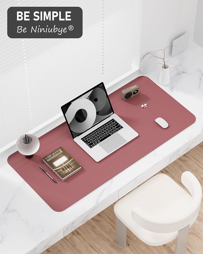 Desk Pad, 23.6" x 13.8" PU Leather Non-Slip Desk Mat Large Mouse Pad for Desktop, Waterproof Laptop Computer Writing Mat for Office, Home, Work, Gaming, Deep Red