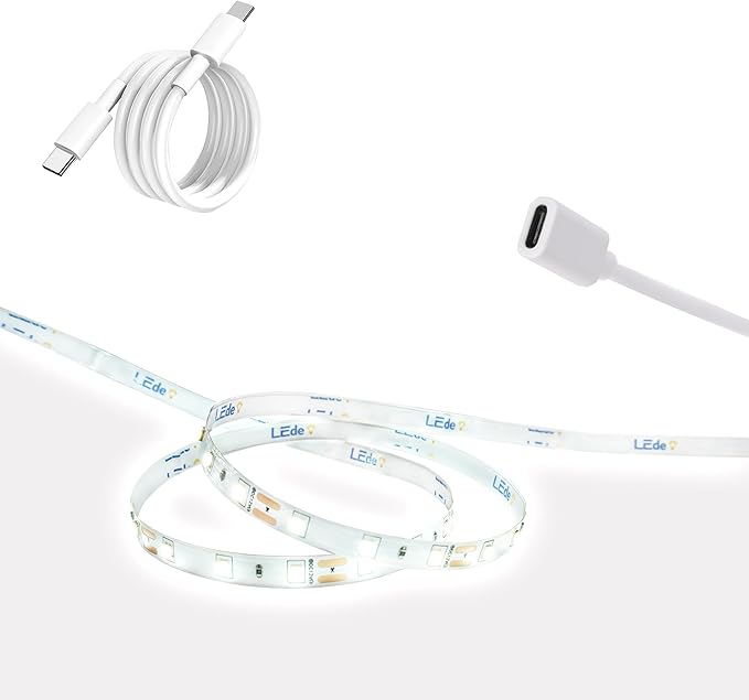 USB C 12V LED Strip Lights 16.4ft, Bright Under Cabinet Lighting for Kitchen, TV Backlight & RV Camper, Flexible Tape Light for 3D Printer & Desk