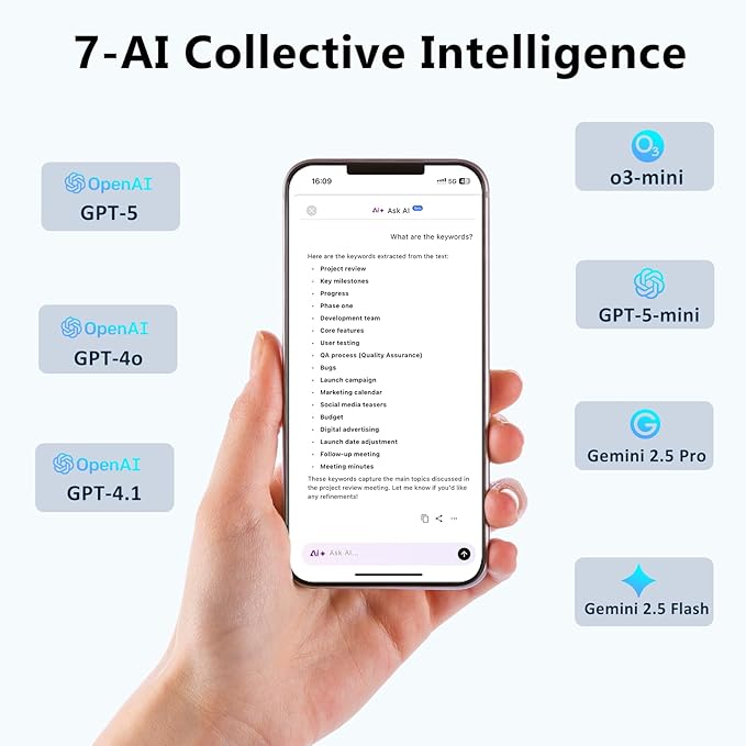 AI Voice Recorder w/Case, AI Note Taker & App Control, AI Transcription and Summary, Noise Cancellation, 152 Languages, 64GB Digital Audio Recorder for Meetings, Lectures & Calls