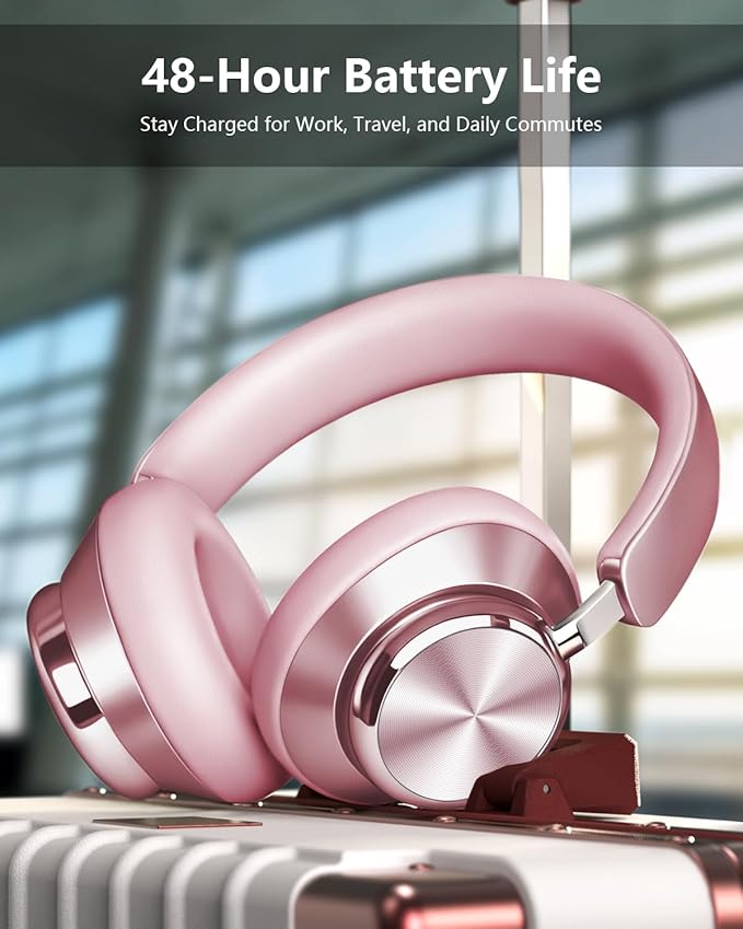 Wentronic Y03 Bluetooth Headphones Wireless Active Noise Cancelling Over Ear Headphones 48 Hours Playtime High Sound Quality 6 EQ Music Mode Headphones with Soft Ear Cushion - Pink