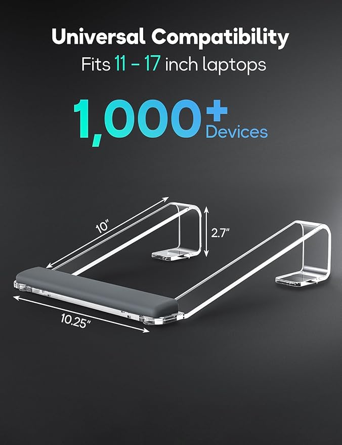 JCZT Clear Acrylic Laptop Stand for Desk, with Wrist Rest, Ergonomic Detachable Mount Compatible with 10-17'' All Laptops Such as MacBook Air Pro/HP/Dell/Lenovo