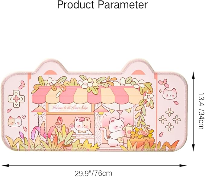 PERFECTSIGHT Cute Cat Desk Mat Kawaii Flower Store Desk Pad, Pink Switch Large Gaming Mouse Pad, Funny Florists Deskmat Mousepad, Anime Laptop Keyboard Pad Office Home Decor for Women Girls, Kitty