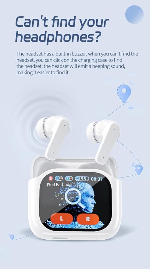 AI Translation Earbuds Real Time Bluetooth 5.4 Wireless Earbuds with LCD Full-Color Touch Screen ANC+ENC Noise Canceling Mic Stereo Bass Earphones for Meeting/Music/Sports/Running