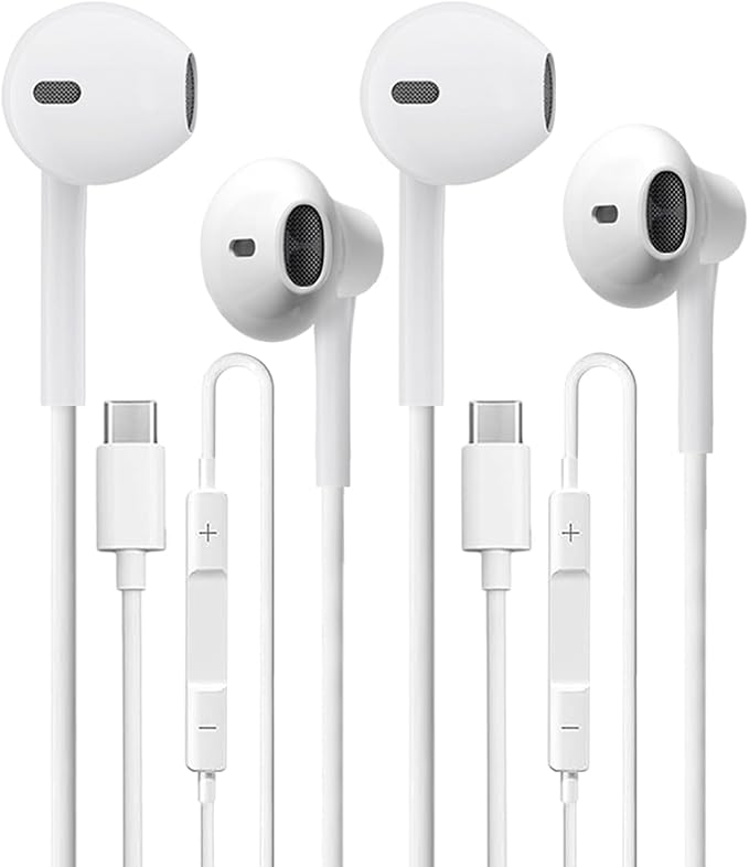 USB C Headphones 2 Pack，USB Type C Earbuds HiFi Stereo USB C Wired Earphones with Microphone Volume Control Compatible with Samsung Galaxy S23 S22 S21 Google Pixel 6 5 4XL/iPad Pro