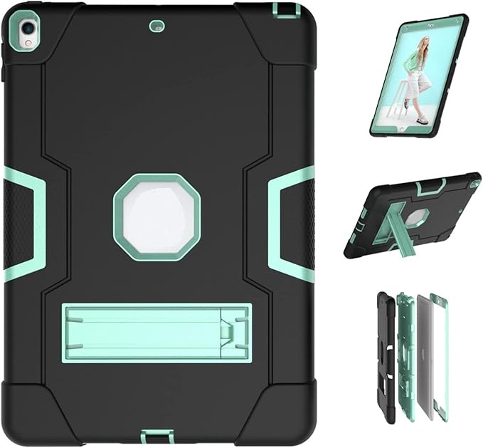 3 in 1 Hybrid Case for iPad Air 3 10.5" & iPad Pro 10.5" - Heavy Duty Rugged Stand, Shockproof, Anti-Slip, Anti-Scratch - Black/Green