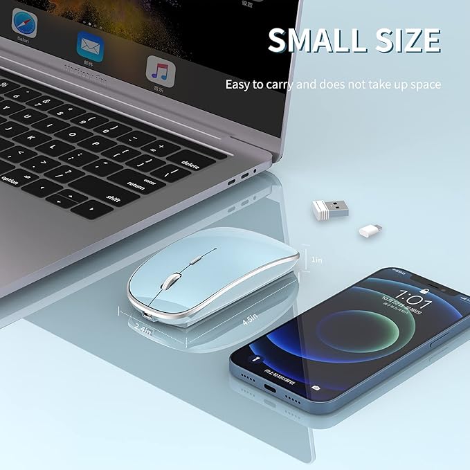 Halpilt Wireless Mouse Chargeable Portable Silent USB and Type-C Dual Mode Wireless Mouse 3 Adjustable DPI for Laptop, Mac, Mac, Android, PC (Q23S Black) (Blue)